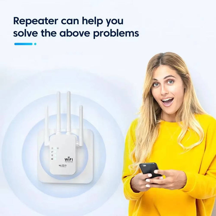 Wifi Extender Signal Booster, 300Mbps and 1200Mbps Dual Band Repeater with Ethernet Port, 4 Antennas for Whole Home Coverage