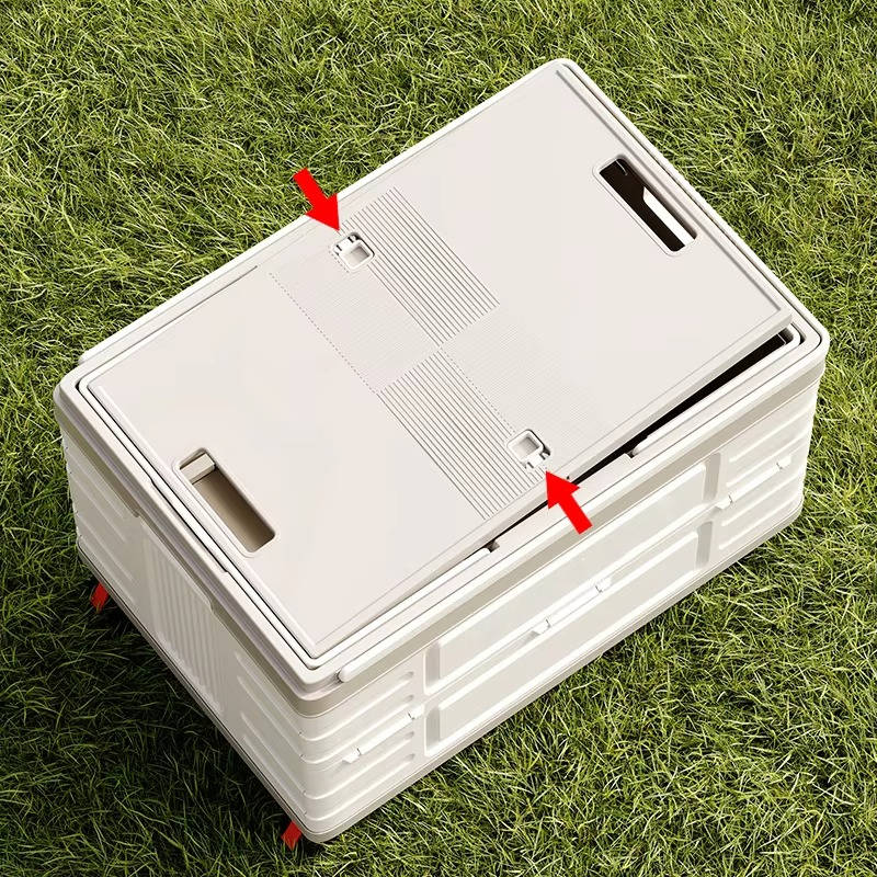 Portable Collapsible Outdoor Storage Box for Camping, Picnic and Garden, Foldable Rolling Cart with 360° Wheels and Wood Lid