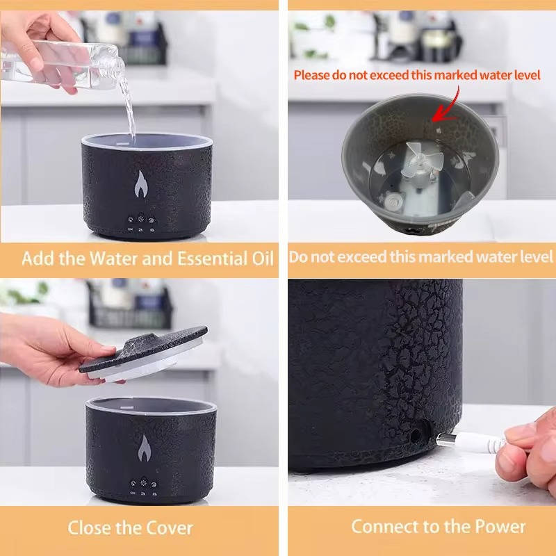 Portable Aromatherapy Oil Diffuser with Night Light, Simulated Volcano Design