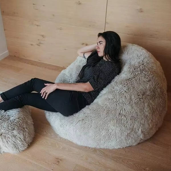Ultra Soft Fluffy Faux Fur Bean Bag Cover, Luxurious Unfilled Pouf and Footrest for Kids and Adults, Cozy Corner Seating