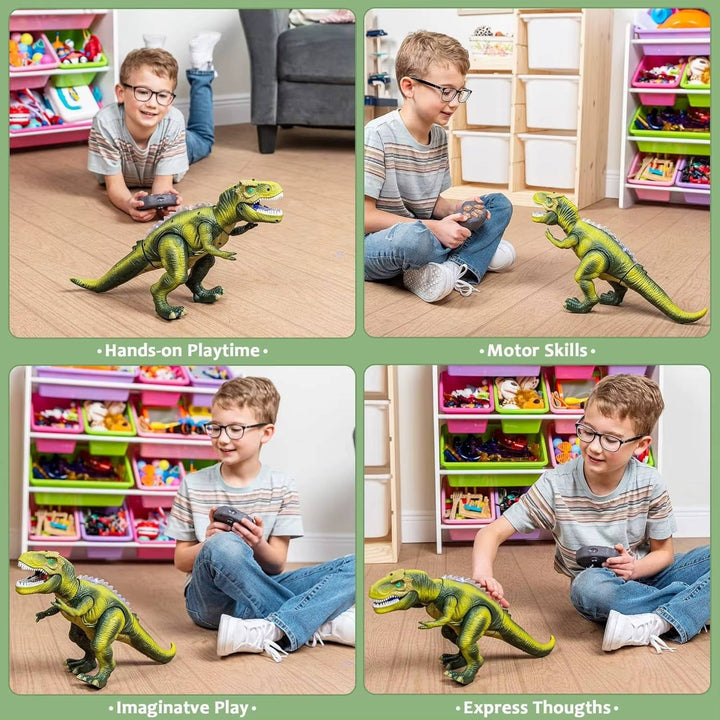 Remote Control T Rex Dinosaur Toy with Mist Spray and Roaring Sounds, Large Rc Dino with Led Lights
