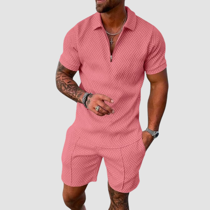 Mens Polo Shirt and Shorts Set with Moisture Wicking, Machine Washable