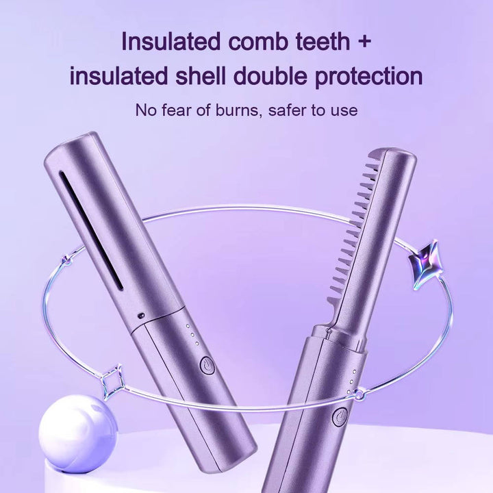 Portable Ceramic Hair Comb, Cordless Straightening Brush for Frizz Free Shine, Anytime Hairdressing Styler