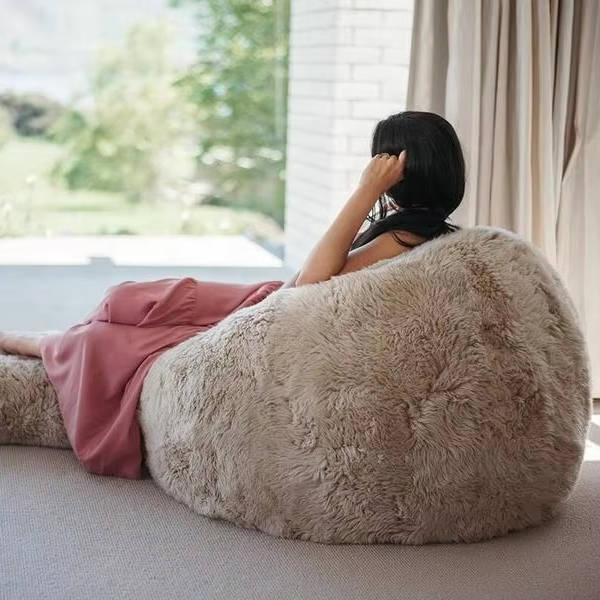 Ultra Soft Fluffy Faux Fur Bean Bag Cover, Luxurious Unfilled Pouf and Footrest for Kids and Adults, Cozy Corner Seating