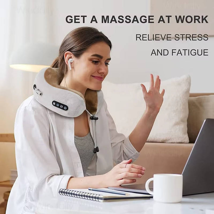 Ergonomic Travel Neck Pillow with Massager, Neck Massger for Deep Relaxation and Comfort
