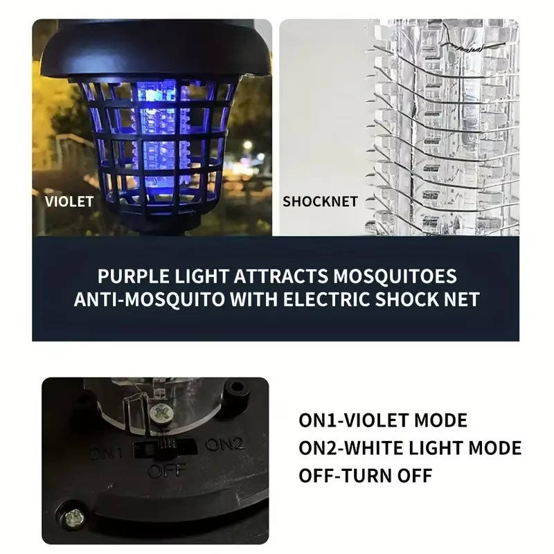 4 Pack Solar Bug Zapper and Mosquito Trap Lamp for Patios, Backyards and Outdoor Comfort, Gnats, Flies, Insects