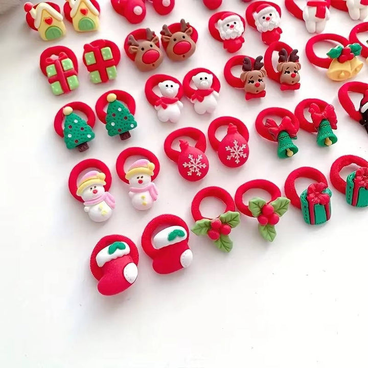 10 PCS Hair Ties for Girls Kids Elastic Ponytail Holders Santa Reindeer