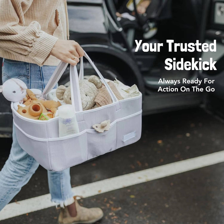 Large Baby Diaper Caddy Organizer Tote Bag, Nursery Storage Basket and Portable Car Caddy For Newborn