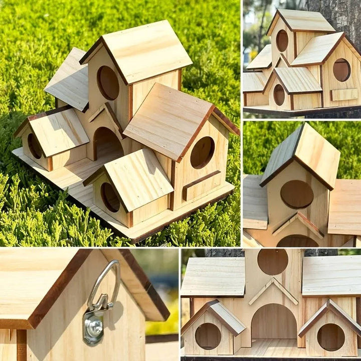 Natural Wooden Bird House, Hanging Bird Feeder Villa for Outdoor Garden and Yard, Decorative Wild Bird Nest