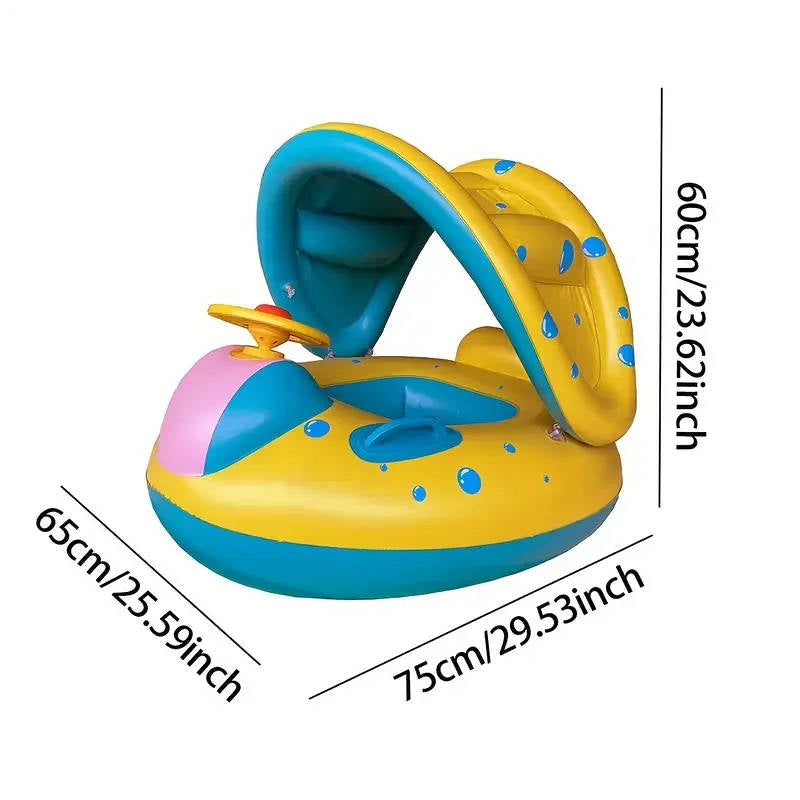 Kids Swim Trainer Pool Float with Sun Shade, Inflatable Swim Ring PVC Baby Toddler Float