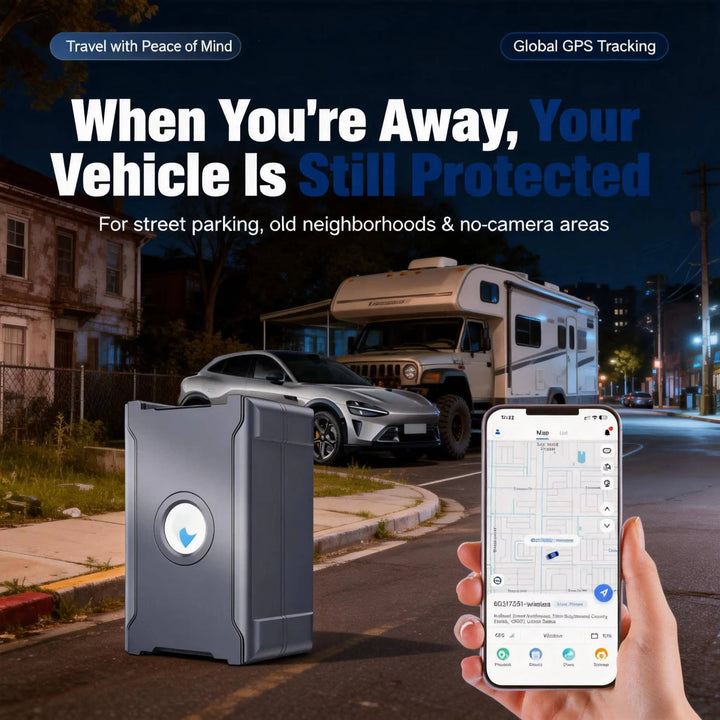 Hidden Wireless GPS Tracker, Global Real Time Car Locator with IoT SIM, Vibration Alarm and Geo Fence, Long Life Anti Theft Device