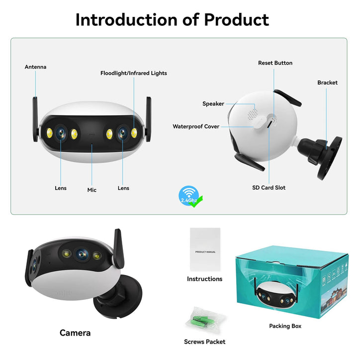 4K 8MP Outdoor WiFi Security Camera 180 Degree, Panoramic Night Vision Motion Detection Surveillance Camera
