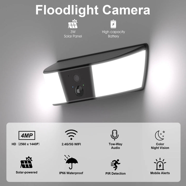 2K Wifi Wireless Floodlight Camera, Two Way Audio, Human Detection