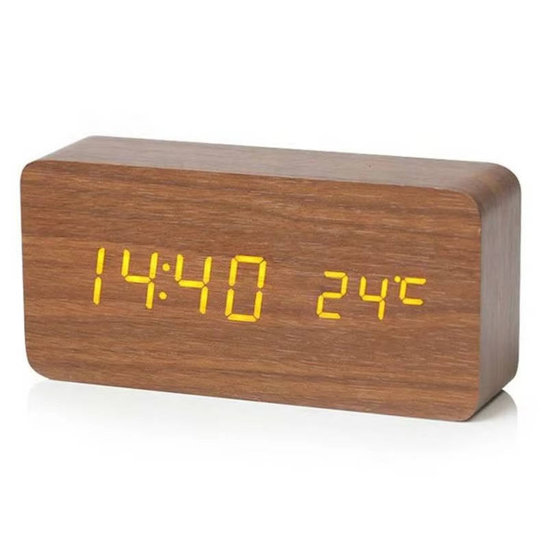 Wooden Digital Alarm Clock with Sound Control and Digital Display