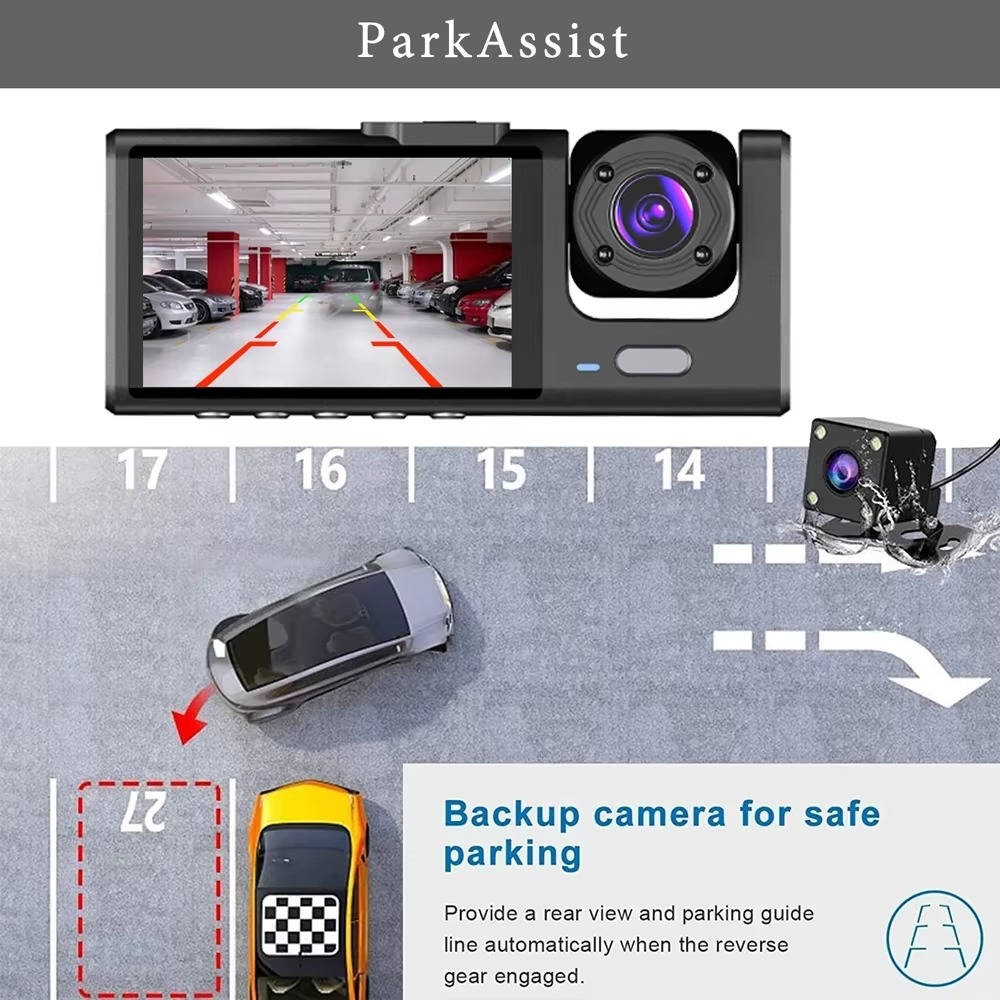 Car Dashcam Front and Rear with 2 Inch Display Screen, High Resolution, Parking Monitor