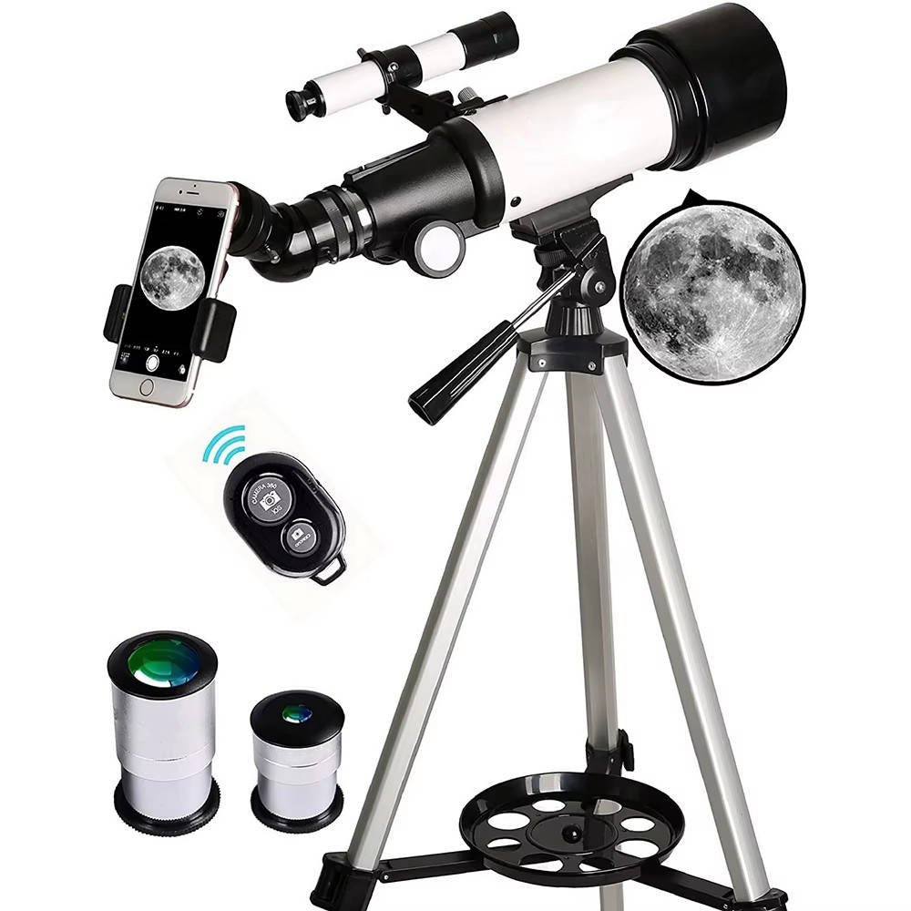 70mm Refractor Telescope for Kids and Beginners, 400mm AZ Mount Travel Telescope with Phone Adapter, Wireless Remote and Carry Bag