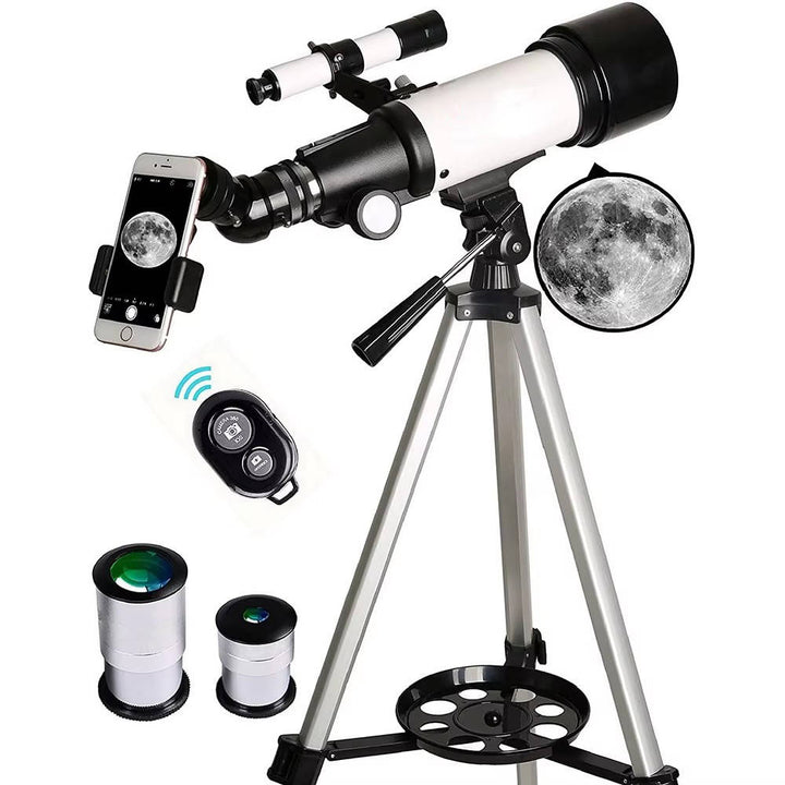 70mm Refractor Telescope for Kids and Beginners, 400mm AZ Mount Travel Telescope with Phone Adapter, Wireless Remote and Carry Bag