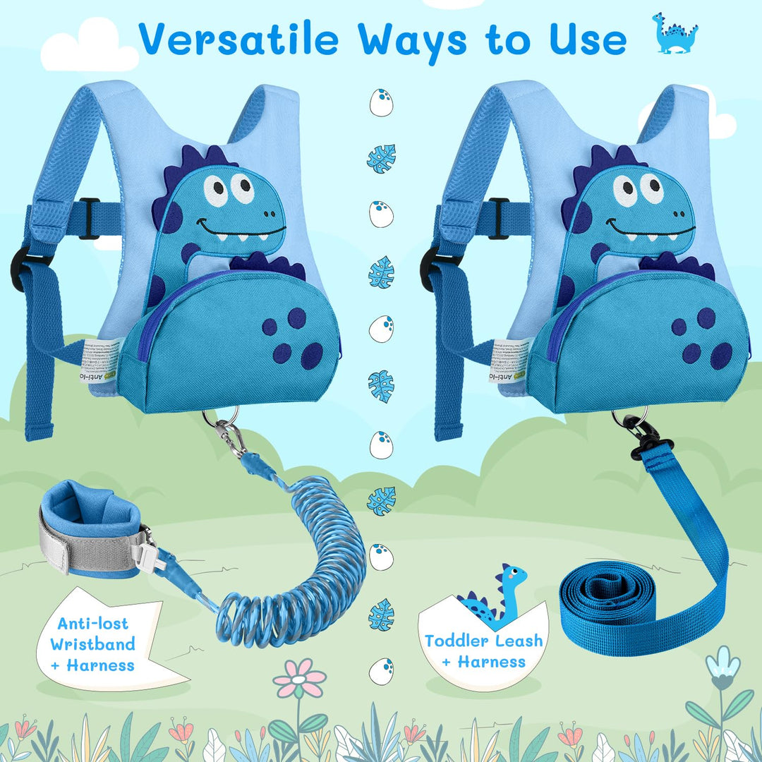 3 In 1 Toddler Harness Leash, Dinosaur Kids Safety Harness with 8.2ft Anti Lost Wrist Link and Key Lock