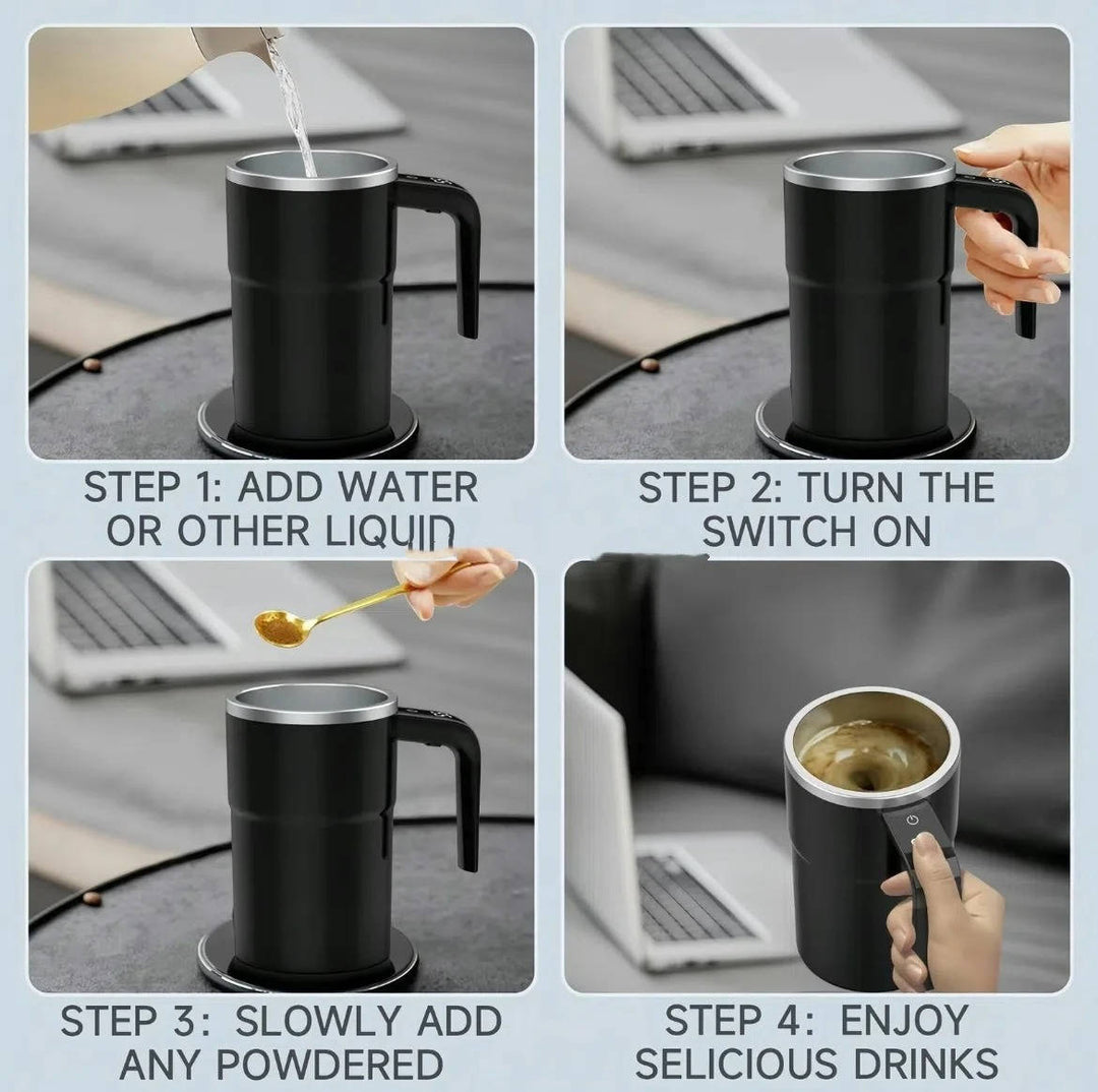 Heated Travel Self Mixing Coffee Mug Waterproof 13 fl oz and USB Rechargeable