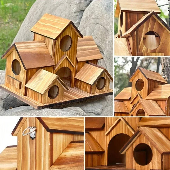 Natural Wooden Bird House, Hanging Bird Feeder Villa for Outdoor Garden and Yard, Decorative Wild Bird Nest