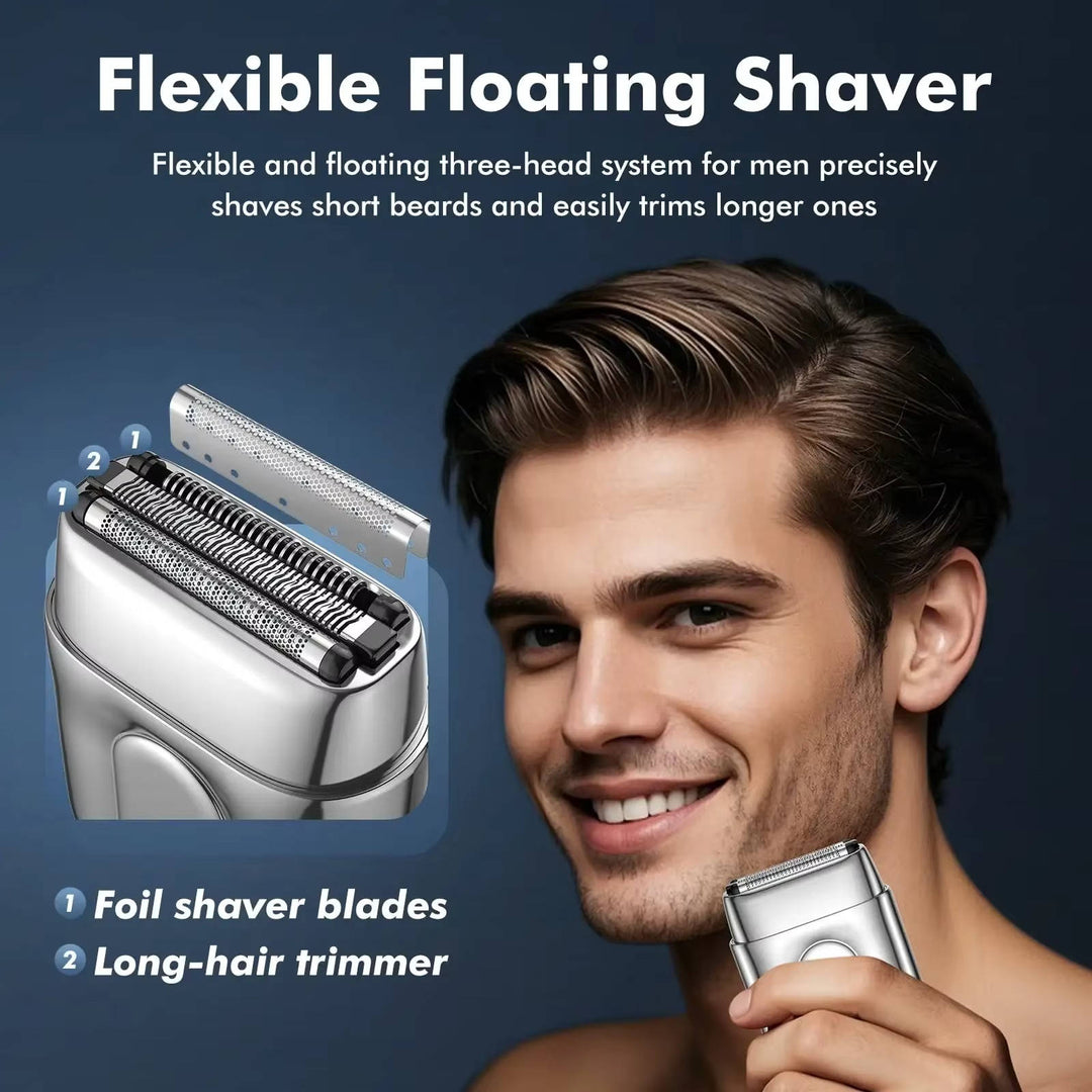 Travel Mens Foil Shaver with 3 Floating Blades  Big LED Display and IPx7 Waterproof
