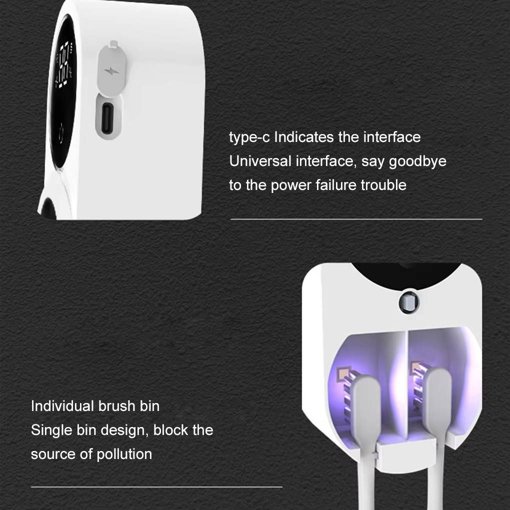 UV Toothbrush Sterilizer and Holder, Wall Mount Automatic Induction Sanitizer, Touchless Bathroom Organizer for Electric and Manual Brushes