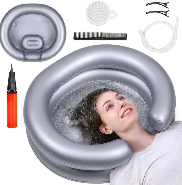 Portable Inflatable Shampoo Basin with Neck Support for Home Hair Washing