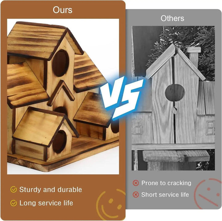 Natural Wooden Bird House, Hanging Bird Feeder Villa for Outdoor Garden and Yard, Decorative Wild Bird Nest