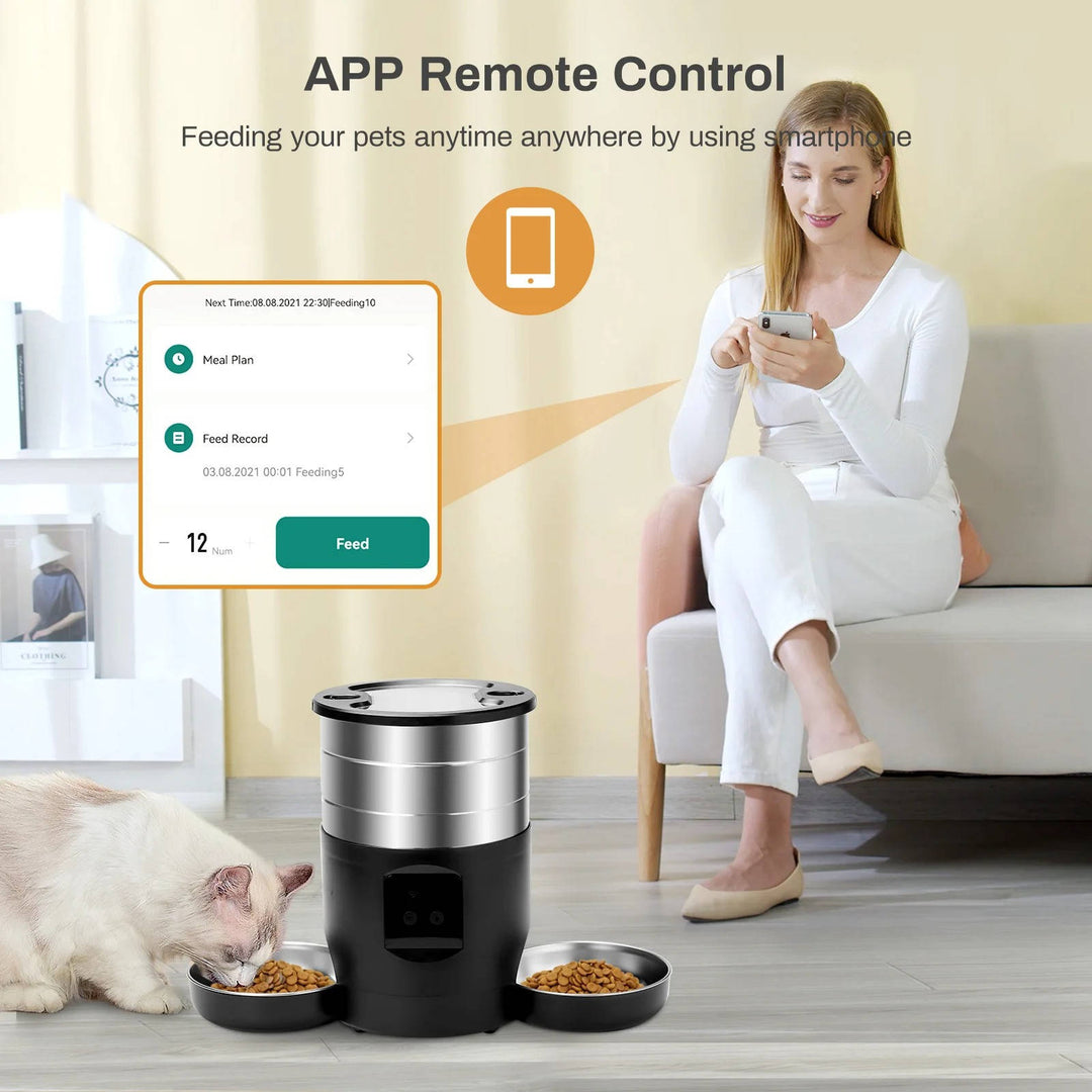 Smart WiFi Automatic Cat Feeder with Two Stainless Steel Bowls