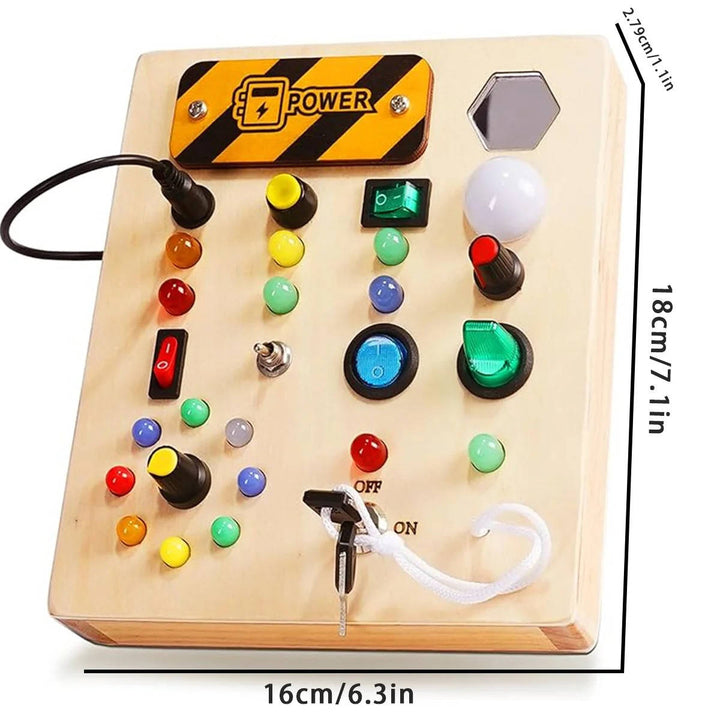 Busy Board Toy with LED Lights Wooden Activity Board for Toddlers Ages 3 and up
