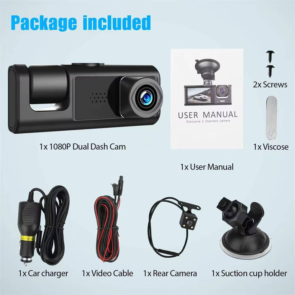 Car Dashcam Front and Rear with 2 Inch Display Screen, High Resolution, Parking Monitor