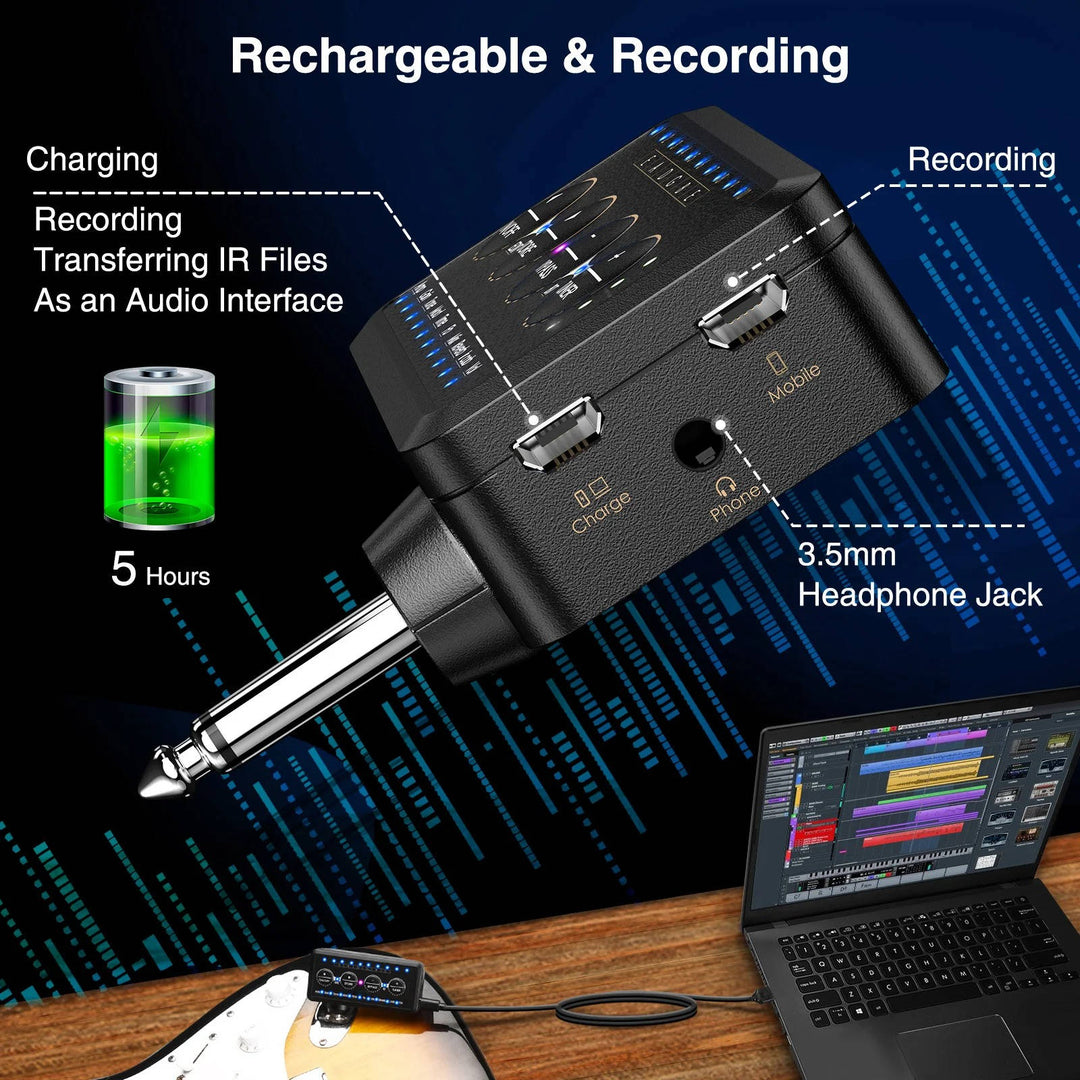 Guitar Plug In Headphone Amp Mini Portable Amplifier for Acoustic Bass Practice