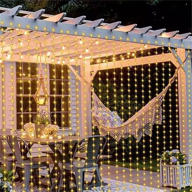Solar LED Curtain Lights, Outdoor Waterproof Fairy String Lights for Garden Patio