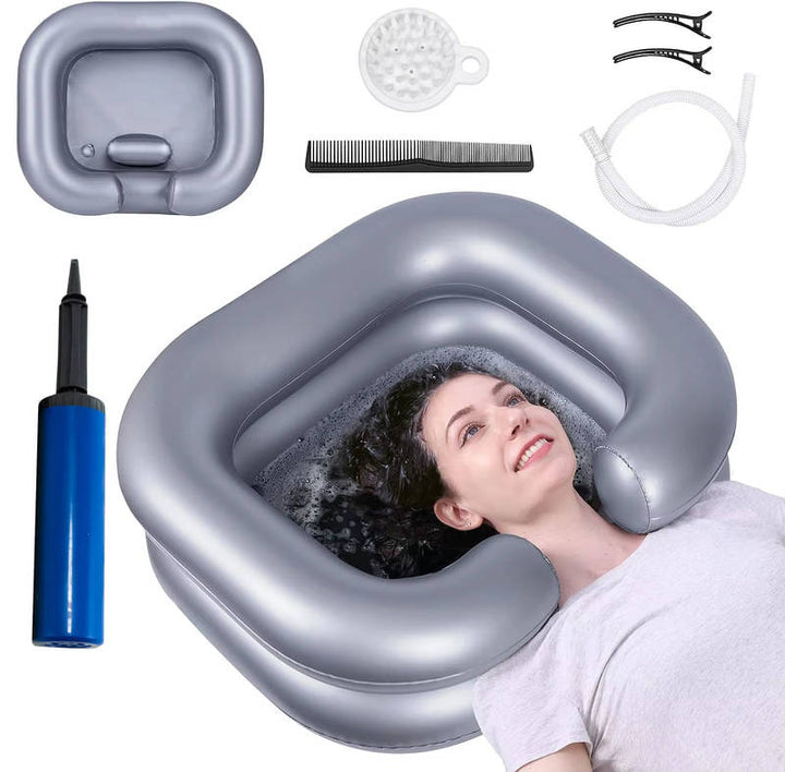 Portable Inflatable Shampoo Basin with Neck Support for Home Hair Washing