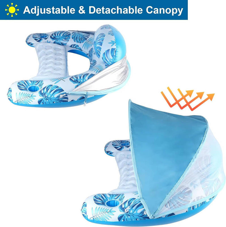 Adult Pool Float Chair with Canopy, Inflatable Lounge Float with Cup Holder Headrest Adjustable Sun Shade
