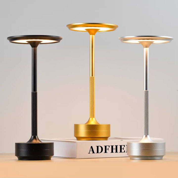 Modern Cordless Touch LED Table Lamp, Wireless Electroplated Metal Bedside Night Light for Bedroom and Living Room