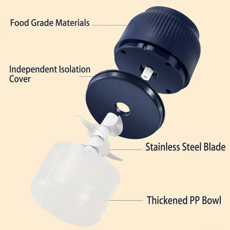 Electric Garlic Chopper, 300ML Portable Food Processor with 4 Sharp Blades, Cordless Vegetable Onion Meat Grinder
