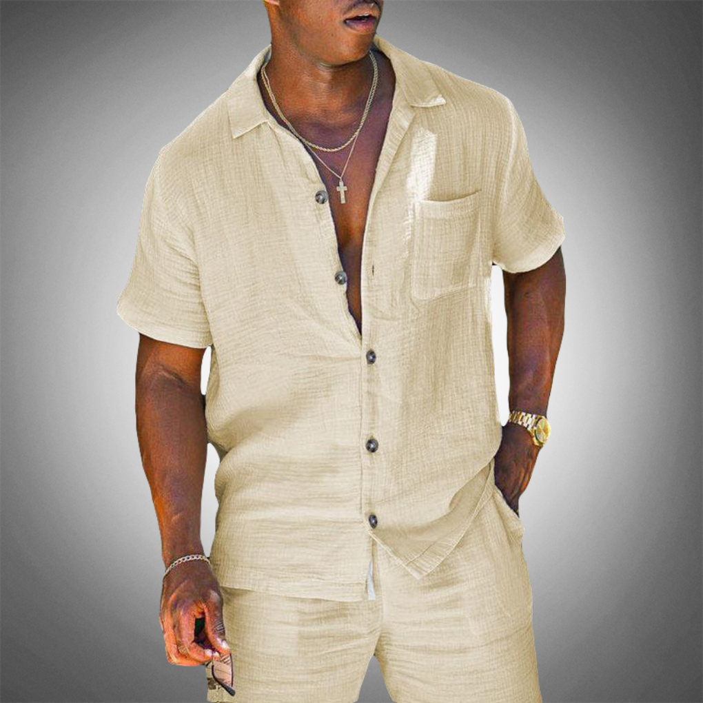 Breathable Linen Shirt and Trousers Set for Men