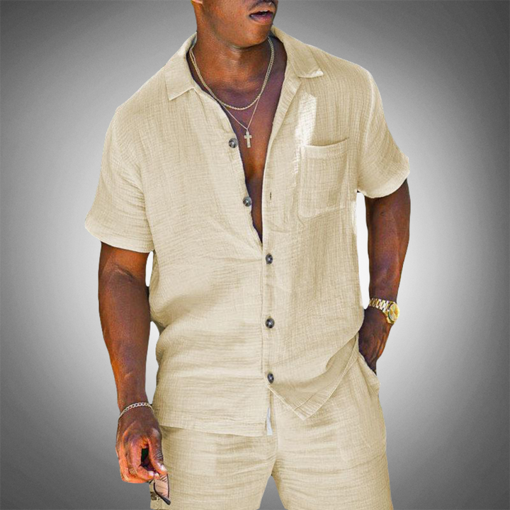 Breathable Linen Shirt and Trousers Set for Men