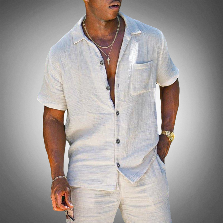 Breathable Linen Shirt and Trousers Set for Men