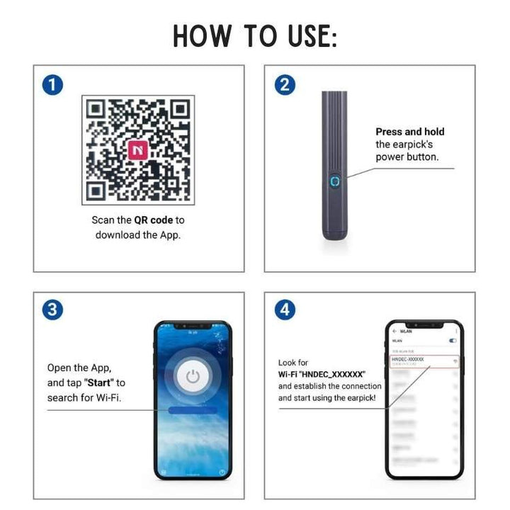 Ear Wax Removal Camera with LED Illumination and Rechargeable Handle, Wireless Viewing