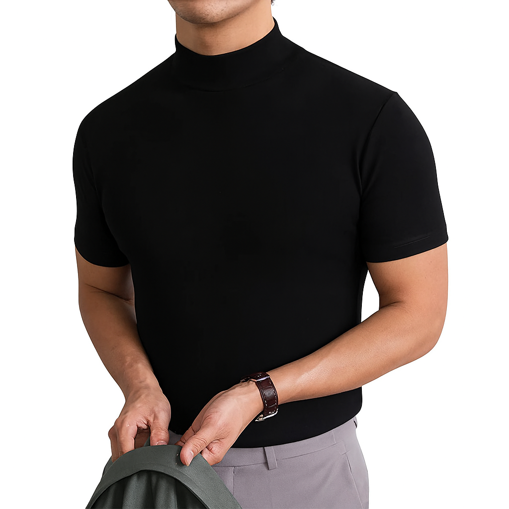 Mens Short Sleeve Turtleneck Shirt with Twill Fabric and Pullover Design