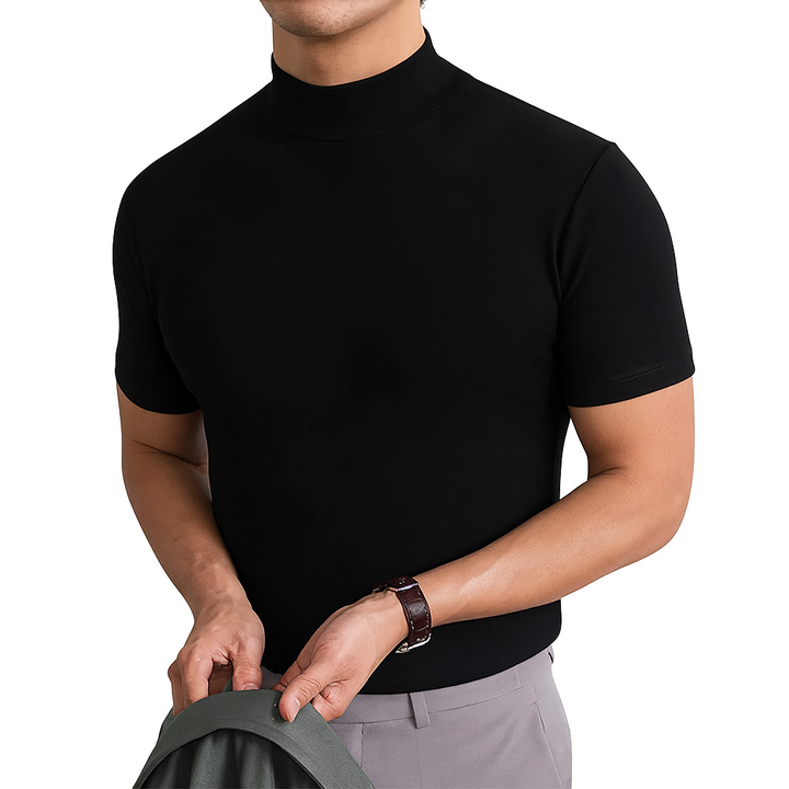 Mens Short Sleeve Turtleneck Shirt with Twill Fabric and Pullover Design