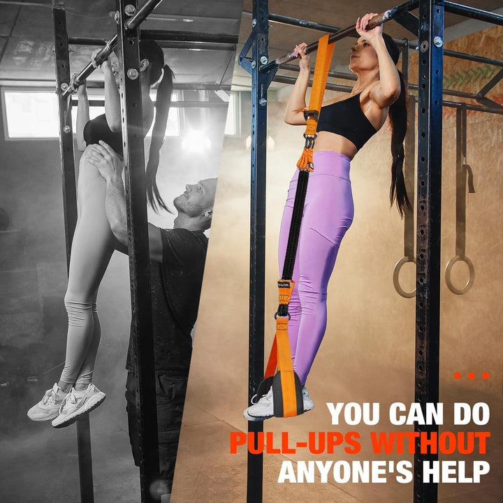 Pull Up Assist Band with Double Foot Holder and Steel Hooks