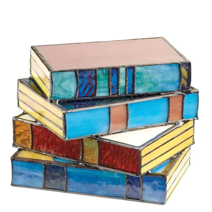 Stained Glass Table Lamp with Book-Shaped Design and Textured Light Diffusion