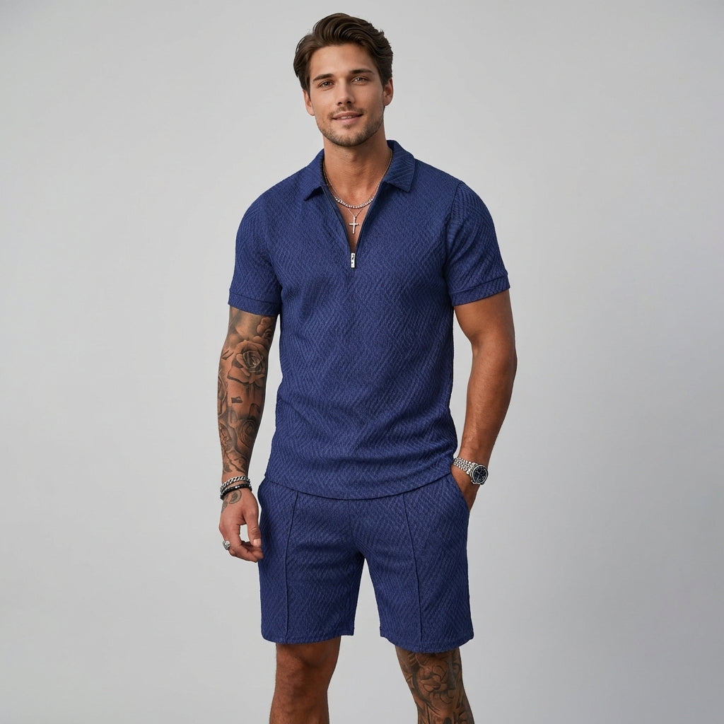 Mens Polo Shirt and Shorts Set with Moisture Wicking, Machine Washable