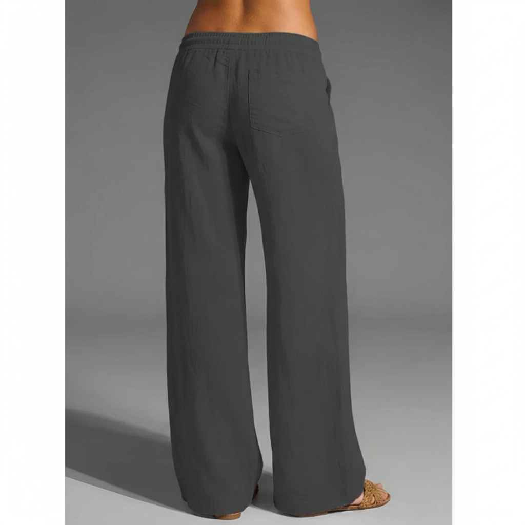 Linen Cotton Blend Trousers with Elastic Waist and Loose Fit for Women
