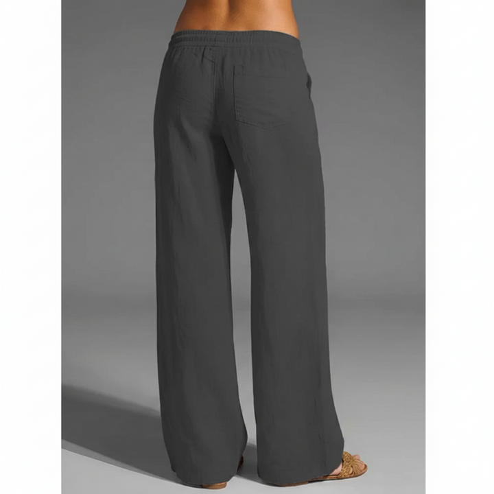 Linen Cotton Blend Trousers with Elastic Waist and Loose Fit for Women