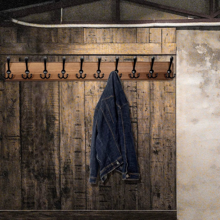 Wooden Wall-Mounted Coat Rack with 10 Hooks
