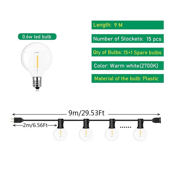 Outdoor LED Bulb String Lights for Home and Events